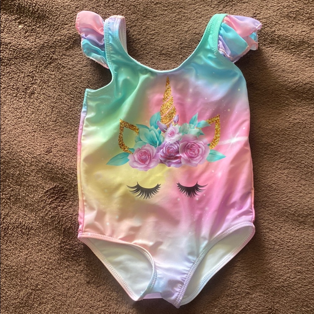 SHEIN Kids Unicorn One Piece Swimsuit - Pink and Blue